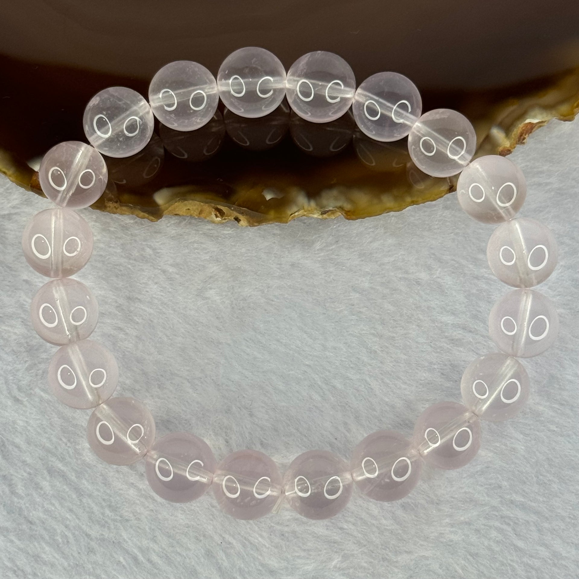 Natural Rose Quartz Beads Bracelet 天然玫瑰石英珠手链 29.34g 17.5cm 10.3mm 20 Beads - Huangs Jadeite and Jewelry Pte Ltd