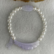 Natural Type A Intense Lavender Jadeite Flower with Faux Pearl Beads Bracelet 17.09g 15.5cm 40.0 by 10.3 by 10.5mm - 17.0 by 9.4 by 5.8mm - Huangs Jadeite and Jewelry Pte Ltd