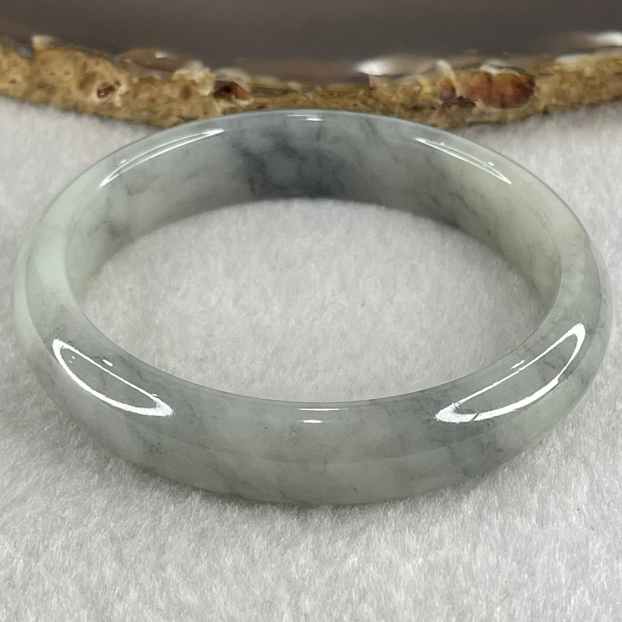 Type A Light Lavender Green with Wuji Grey Piao Hua Jadeite Bangle 38.30g Internal Diameter 51.8mm 11.7 by 6.9mm (Very Slight Internal Lines) - Huangs Jadeite and Jewelry Pte Ltd