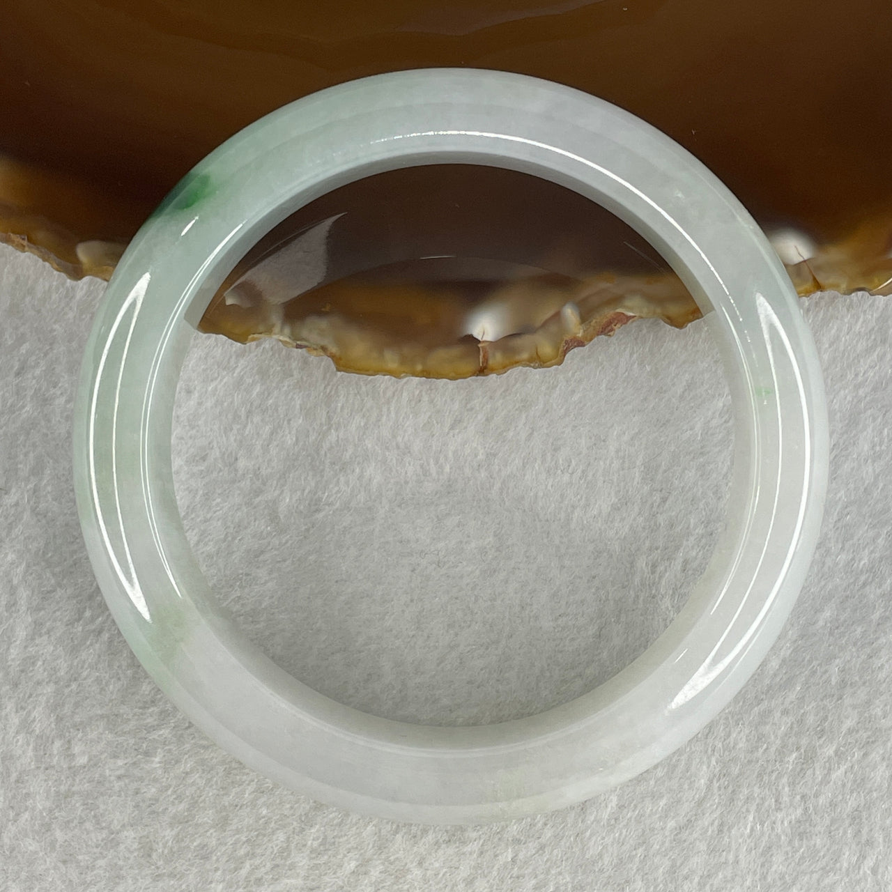 Type A Natural Jelly Light Green with Faint Lavender with Spicy Green Spot Jadeite Bangle 70.15g Inner Diameter 57.8mm 14.3 by 9.6mm (Close to Perfect) - Huangs Jadeite and Jewelry Pte Ltd