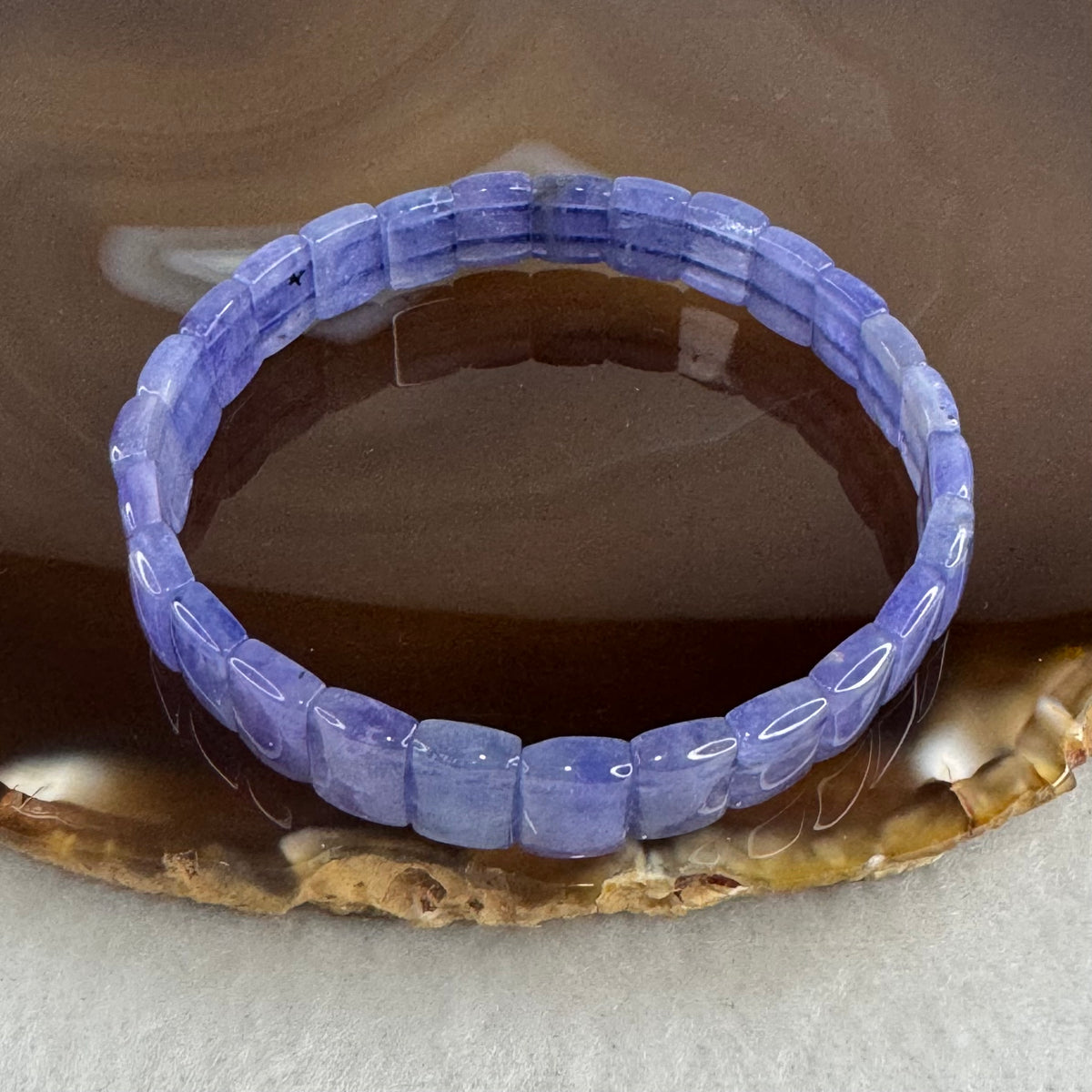 Certified Above Average Grade Natural Blue Tanzanite Shou Pai Bracelet | 9.1mm Pleochroic Violet Alignment Amulet (13.627g | 16cm Wrist | 27 Pcs)