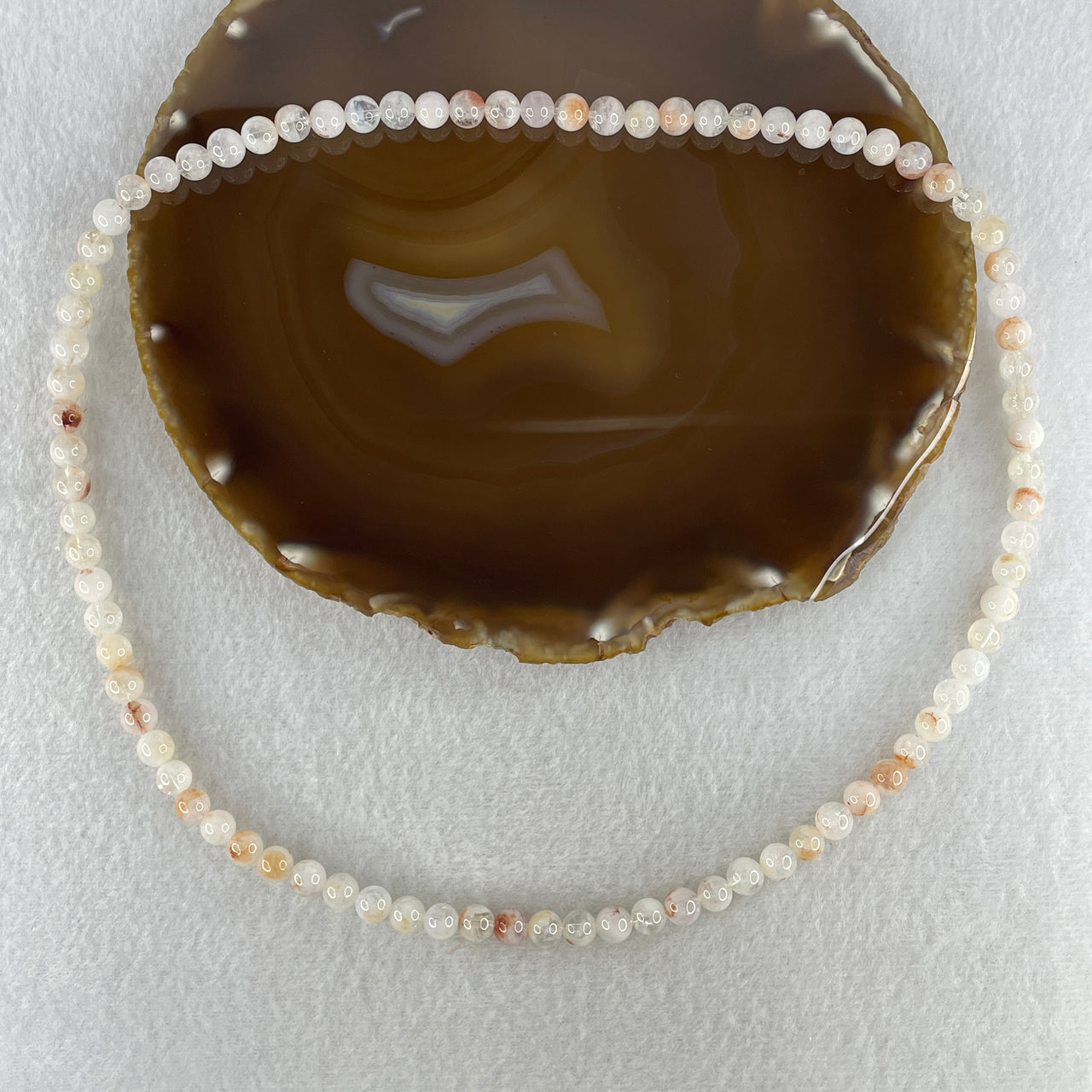 Natural Pinky Ferruginous Quartz Beads Necklace 34.52g 52cm 6.9mm 84Beads