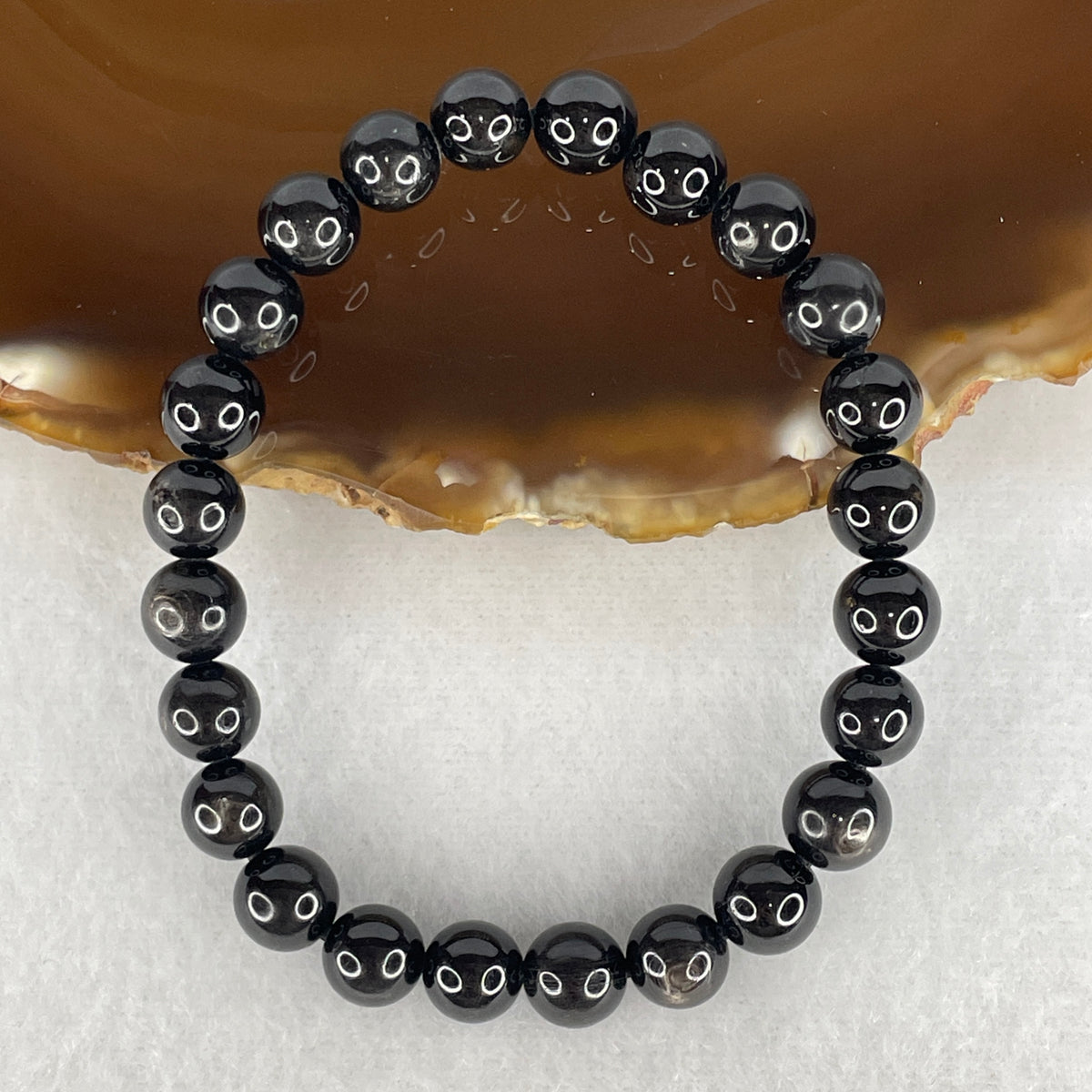 Certified Good Grade Natural Black Hypersthene Enstatite Beads Bracelet | 15cm Strand of 24 Matched 7.6mm Beads (17.76g | Metallic Silver Schiller Sheen | "Velvet Labradorite" Shielding & Laser Focus)