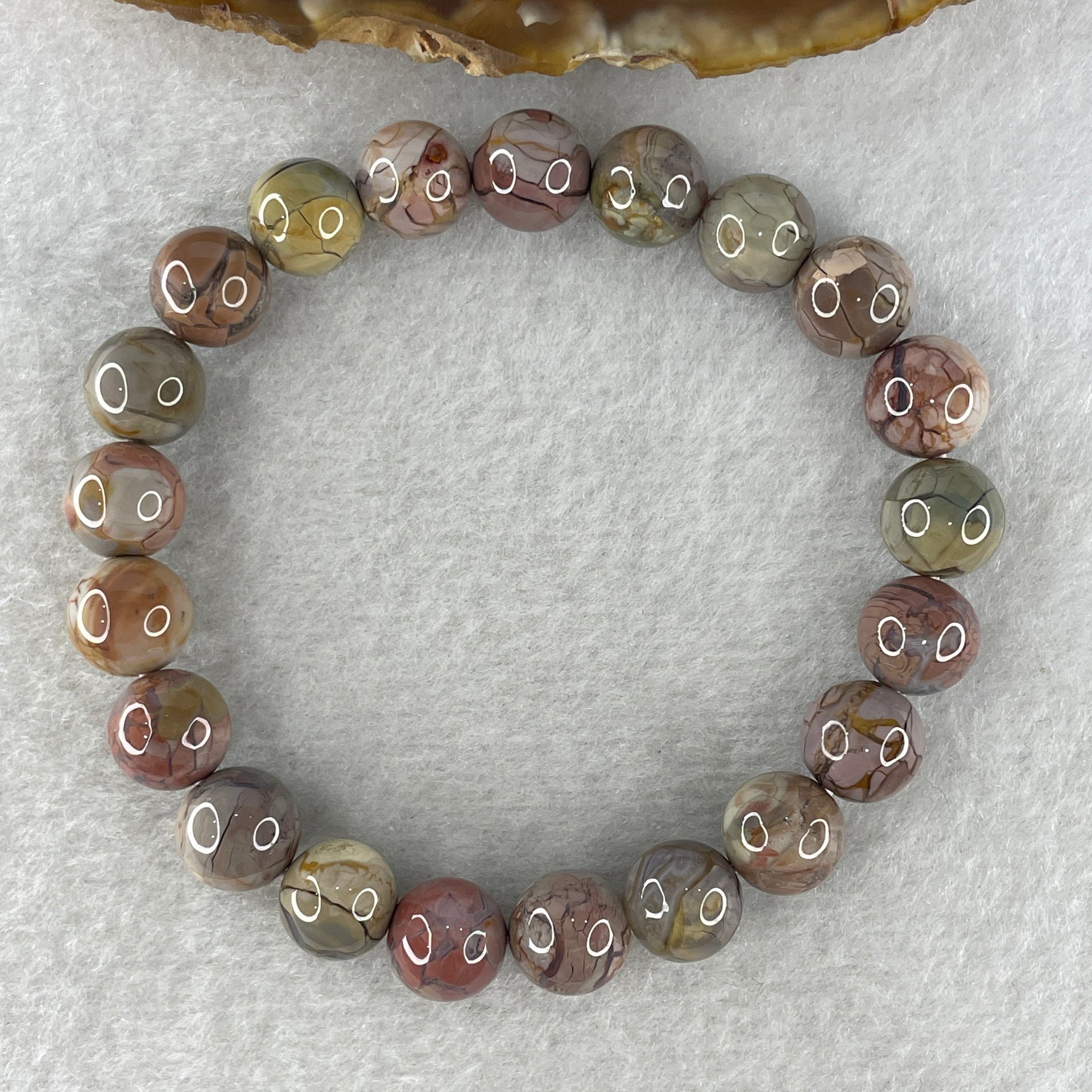Certified Natural Alashan Agate Greyish Beads Bracelet 21.945g 15.5cm 9.4mm 21Beads - Huangs Jadeite and Jewelry Pte Ltd