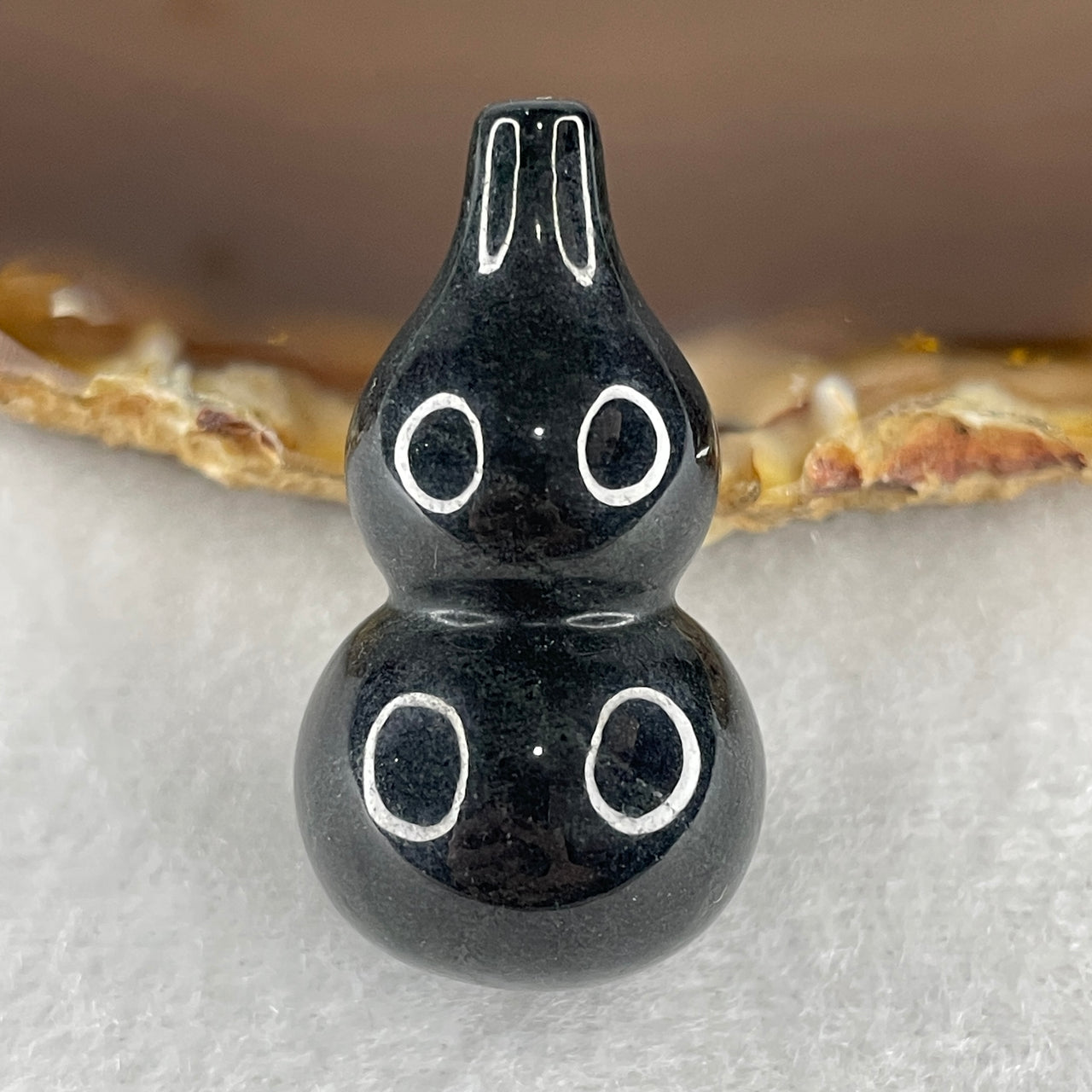 Harmony, Protection Stone - Certified Natural Type A Black Jadeite Mini Hulu Display 17.12g 36.0 by 19.7mm