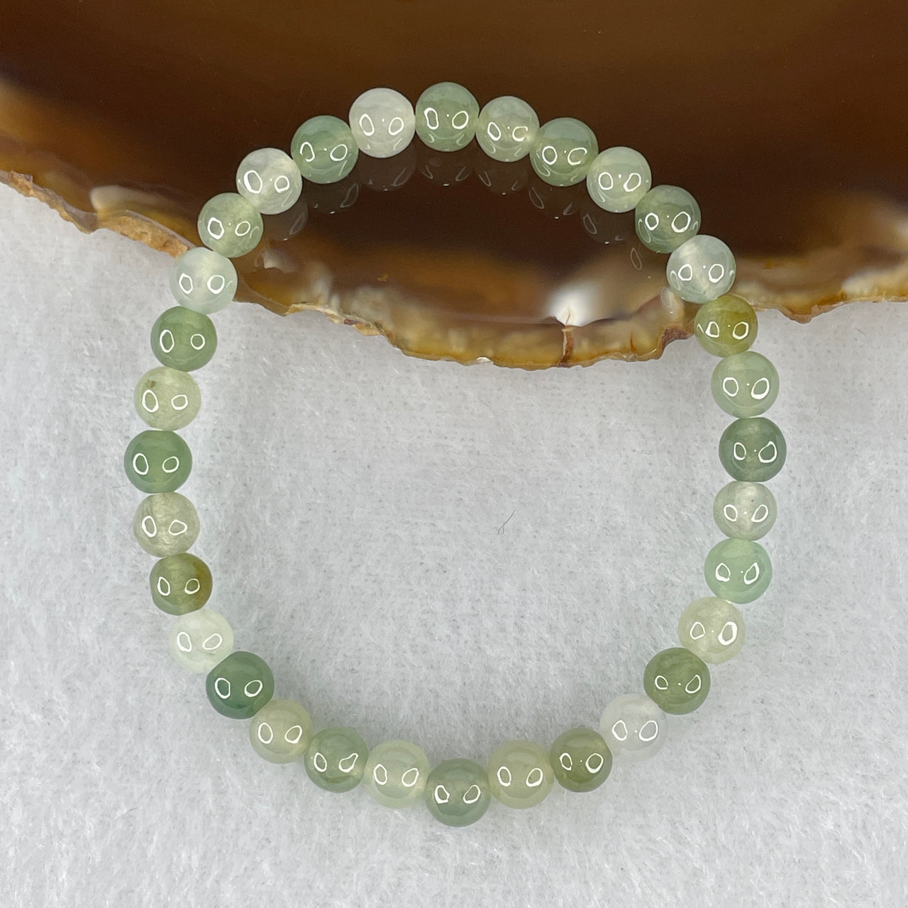 Natural Type A Semi-Icy Multi-Shade Blueish Green Jadeite Bracelet | 14.5cm Petite 5.8mm Round Jade Bead Healing Energy Bracelet (9.73g 32 Beads)