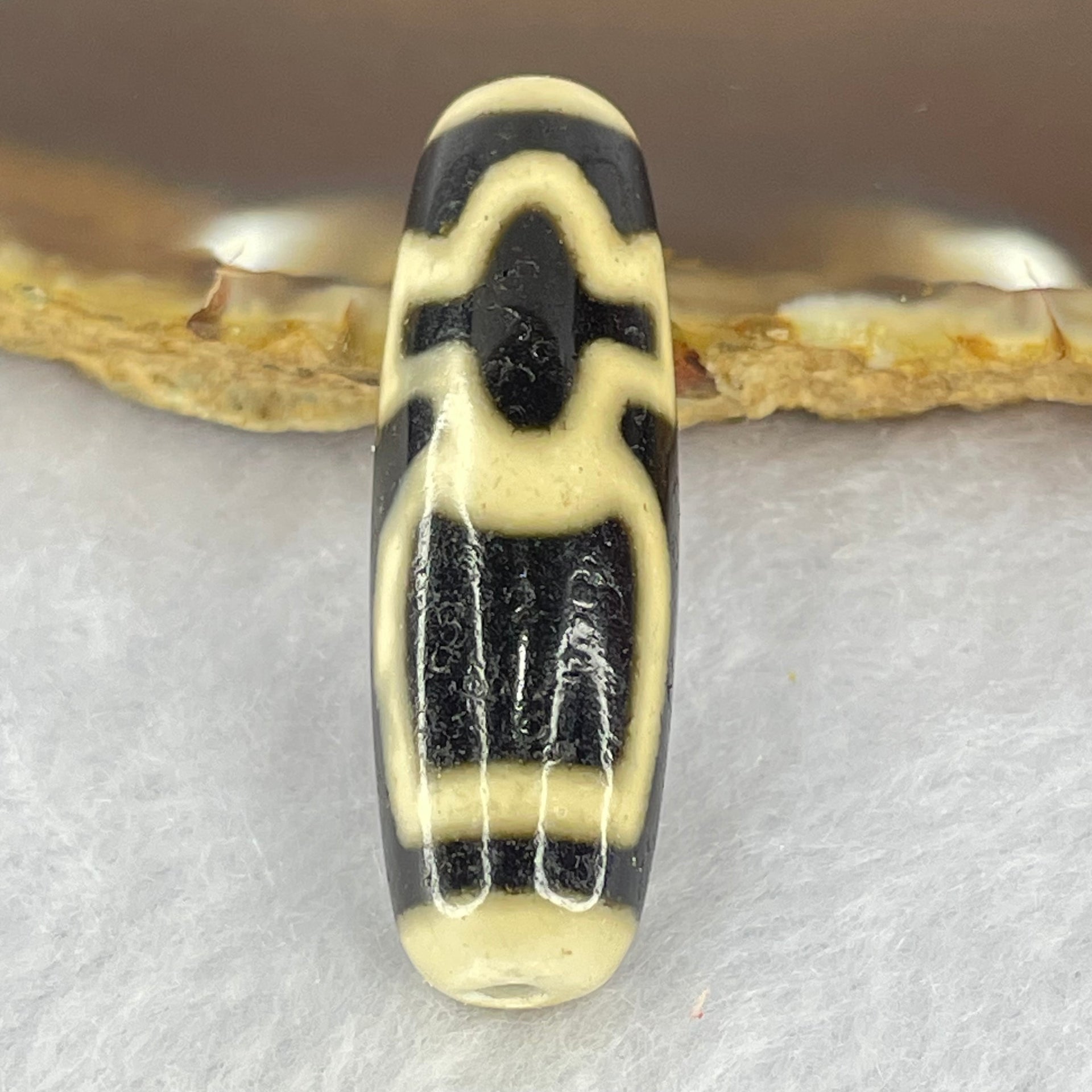 Natural Powerful Tibetan Old Oily Agate Cai Shen with Moon Sun Star Dzi Bead Heavenly Master (Tian Zhu) 财神天珠 8.91g 38.1 by 12.3mm - Huangs Jadeite and Jewelry Pte Ltd