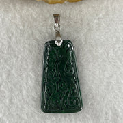 Natural Type A Old Mine Full Green Jadeite Wu Shi Pai Flower Carving Pendant | Peace Plaque & Floral Talisman (5.19g | 30.2 x 17.6 x 3.8mm) - Huangs Jadeite and Jewelry Pte Ltd