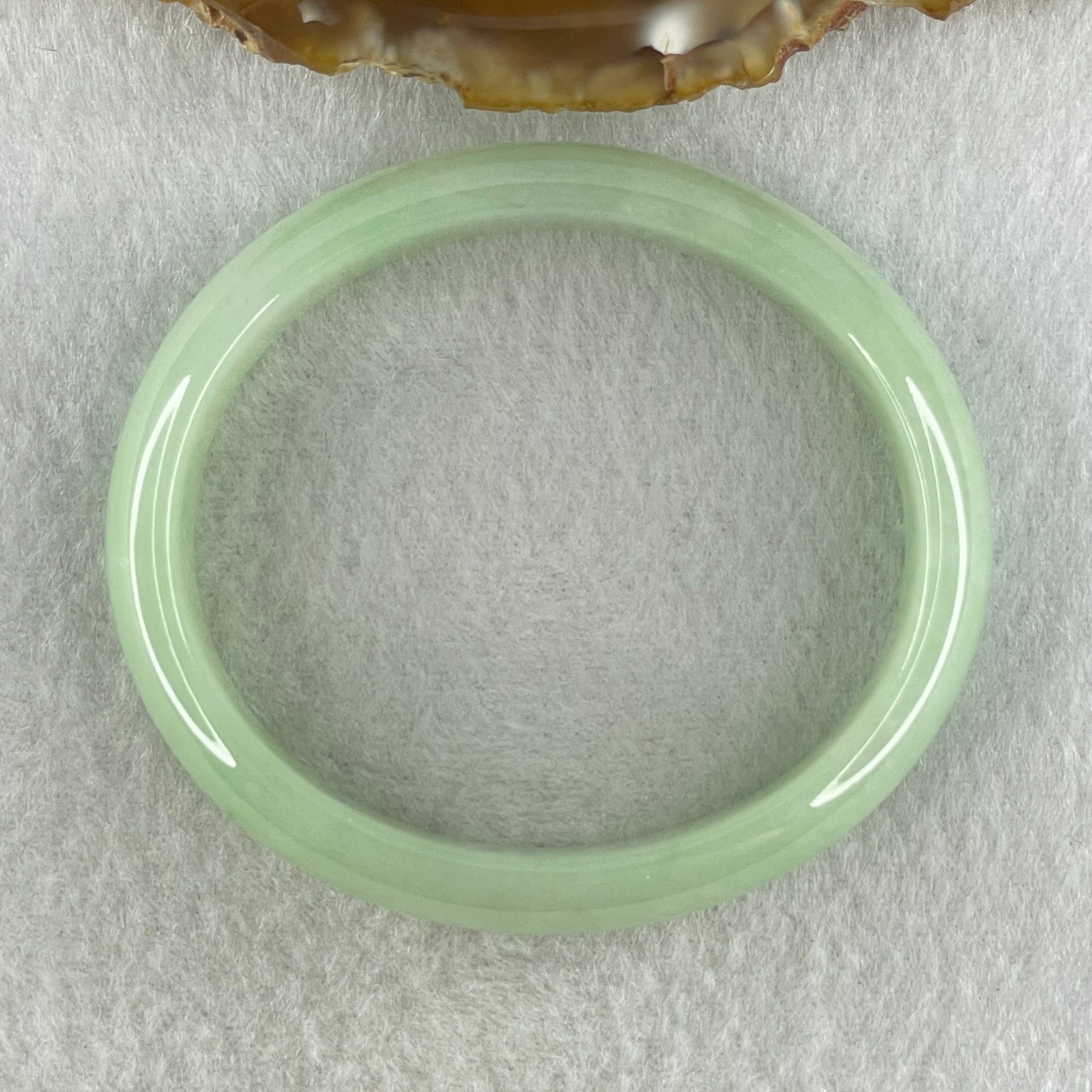 Type A Natural Light Apple Green Jadeite Oval Bangle 36.05g Inner Diameter 53.8mm 13.5 by 6.2mm (Close to Perfect) - Huangs Jadeite and Jewelry Pte Ltd