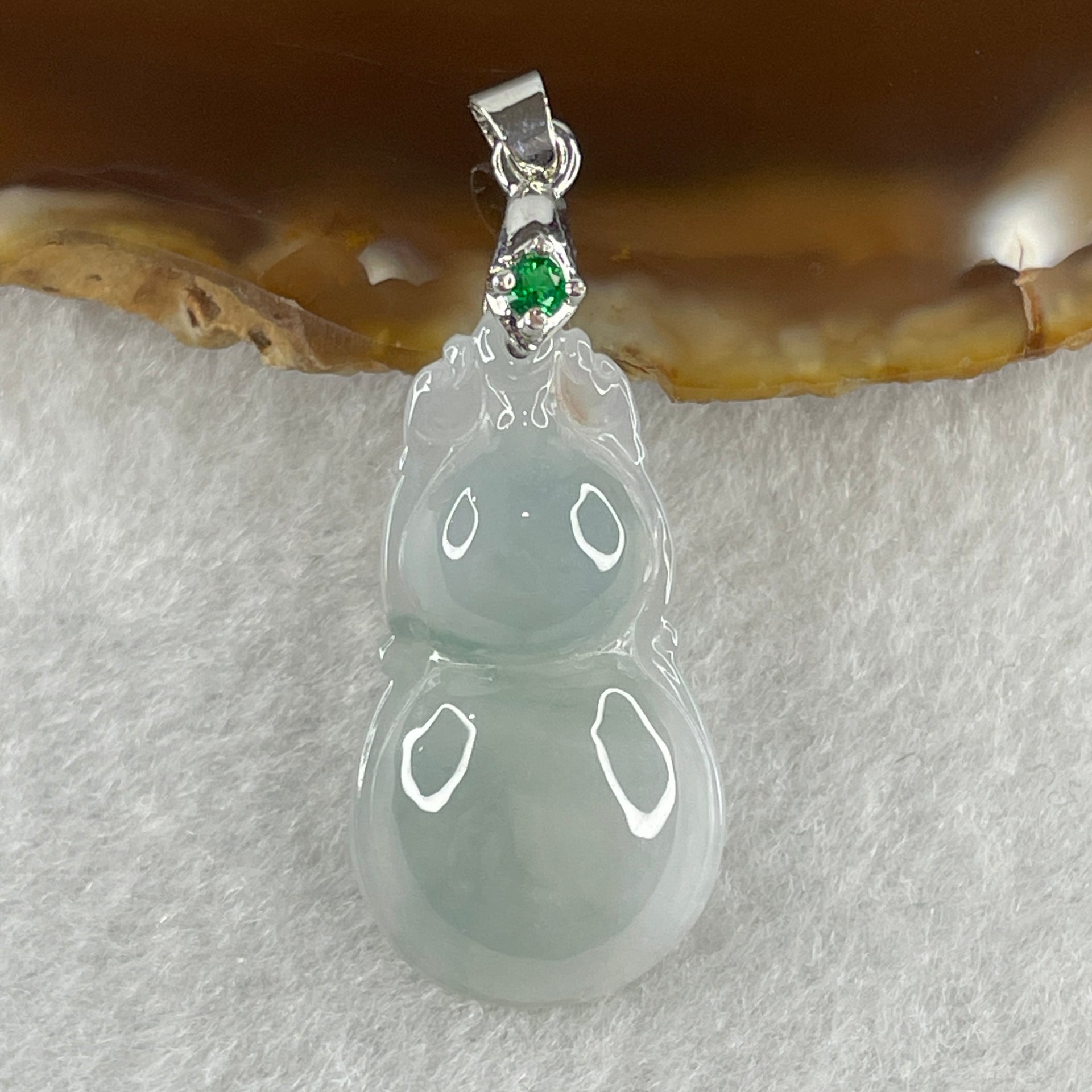 Natural Type A Semi Icy Lavender Jadeite Calabash Hulu Pendant in Stainless Steel Clasp 3.37g 29.3 by 15.6 by 5.1mm - Huangs Jadeite and Jewelry Pte Ltd