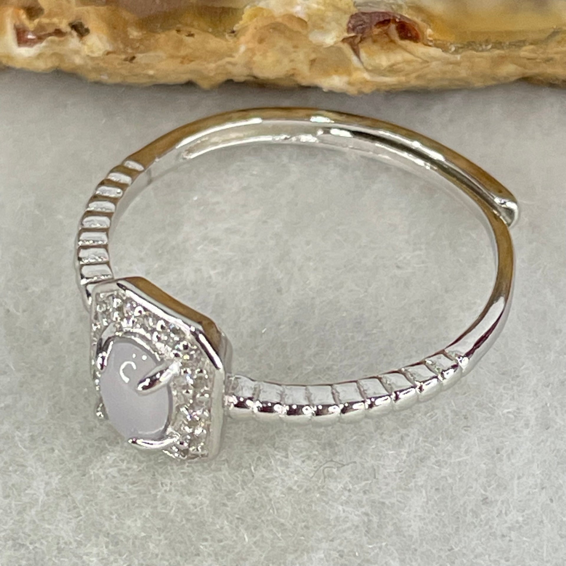 Type A Semi Icy Lavender Cabochon Jadeite in S925 Sliver Ring (Adjustable Size) 1.35g 5.6 by 4.2 by 2.0mm - Huangs Jadeite and Jewelry Pte Ltd