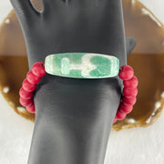 Natural Powerful Tibetan Old Oily Agate 2 Nectar Vessel Dzi Bead Heavenly Master (Tian Zhu) 38.1 by 13.2mm with Natural Red Agate Beads Bracelet 24.23g 15cm 8.0mm 17 Beads - Huangs Jadeite and Jewelry Pte Ltd