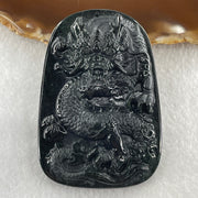 Type A Opaque to Partial Translucent Black Omphacite Jadeite Dragon Pendant 34.19g 66.8 by 45.5 by 9.4mm - Huangs Jadeite and Jewelry Pte Ltd
