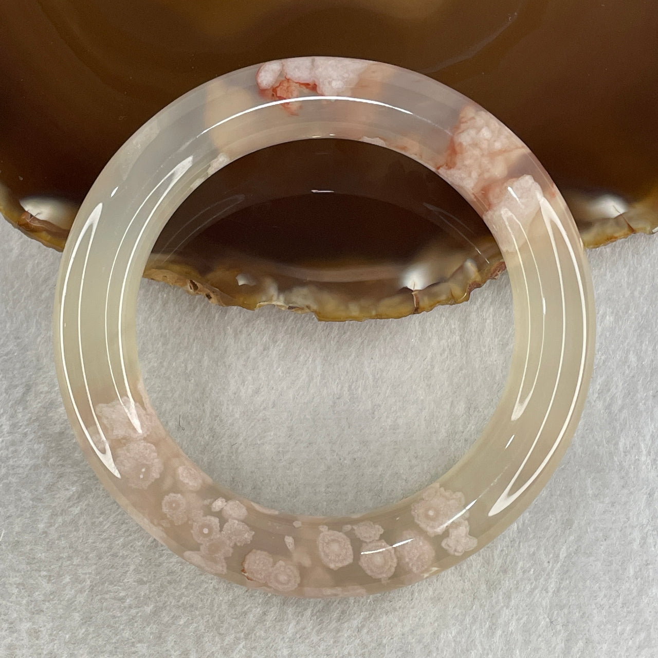 Natural Faint Yellow Flower Agate Bangle 62.28g Internal Diameter 56.6mm 11.8 by 12.3mm (Perfect) - Huangs Jadeite and Jewelry Pte Ltd