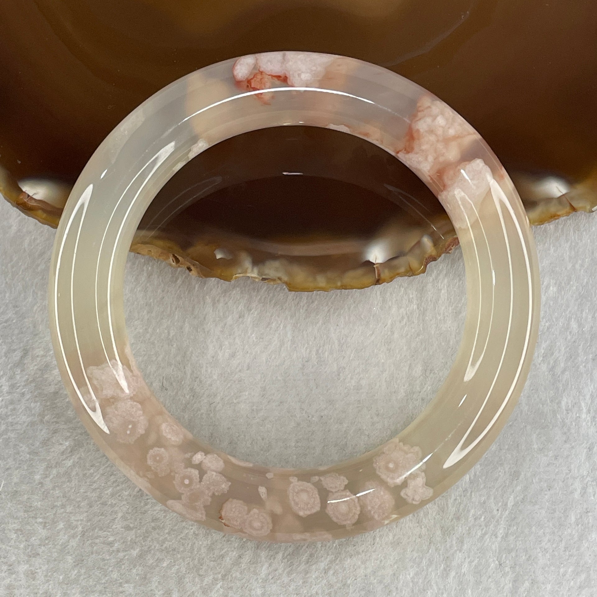Natural Faint Yellow Flower Agate Bangle 62.28g Internal Diameter 56.6mm 11.8 by 12.3mm (Perfect) - Huangs Jadeite and Jewelry Pte Ltd