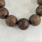 Natural Rosewood with Prosperity Flowers and Birds Beads Bracelet 64.48g 18cm 20.1mm 12 Beads - Huangs Jadeite and Jewelry Pte Ltd