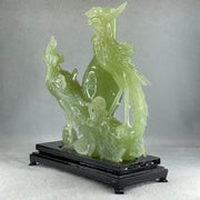 Natural Green Serpentine Double Phoenix on Tree and Vase with Wooden Stand Display 1,377.4g 180.0 by 210.0 by 86.0mm - Huangs Jadeite and Jewelry Pte Ltd