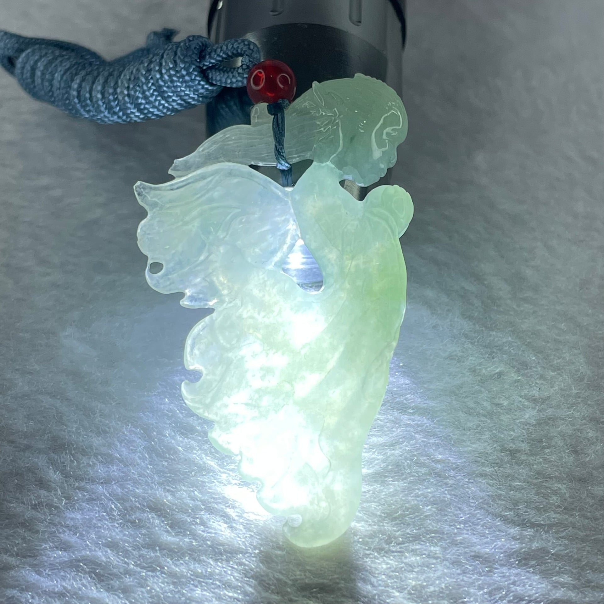 Type A Semi Icy Light Green Jadeite Fairy Pendent 14.65g 57.6 by 33.2 by 7.7mm - Huangs Jadeite and Jewelry Pte Ltd