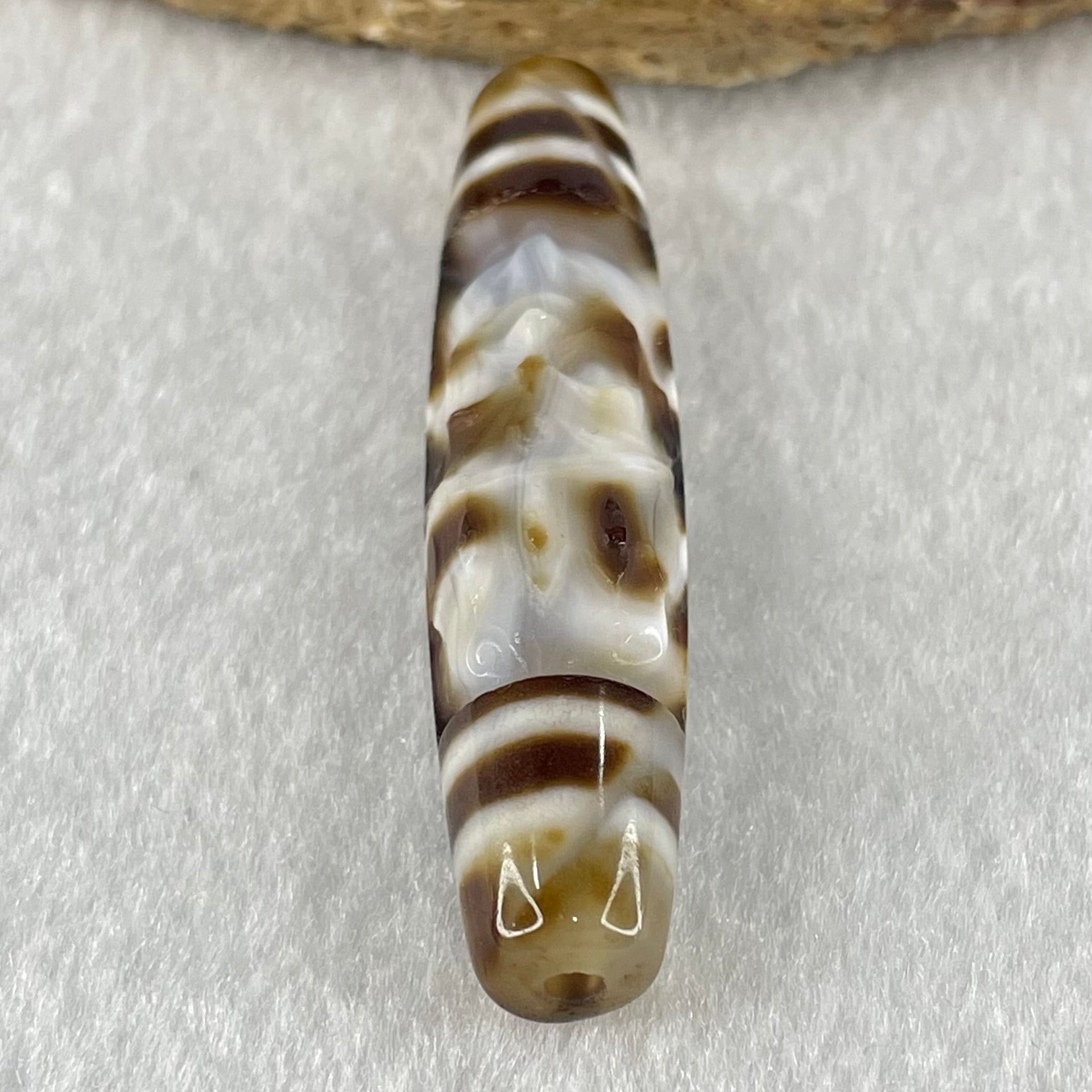 Natural Powerful Tibetan Old Oily Agate 6 Eyes with Zha Ji La Mu Female Cai Shen Carvings Dzi Bead Heavenly Master (Tian Zhu) 三眼扎基拉姆女财神天珠 12.80g 57.8 by 12.6mm - Huangs Jadeite and Jewelry Pte Ltd
