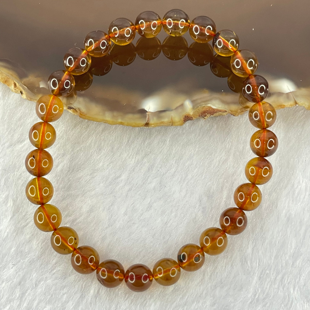 Natural Cognac Amber Beads Bracelet 4.17g 15cm 6.6mm 27 Beads - Huangs Jadeite and Jewelry Pte Ltd