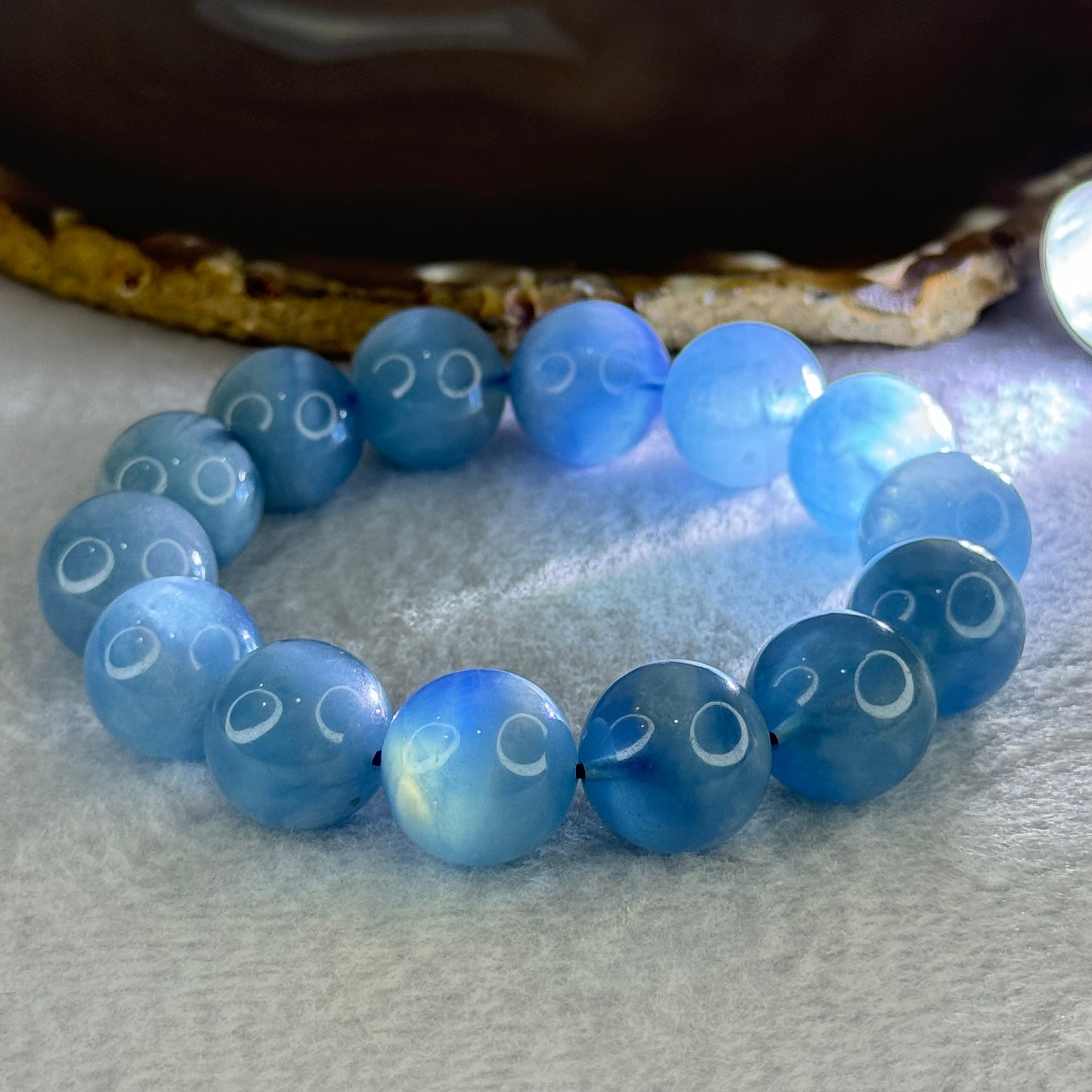 Natural Aquamarine Beads Bracelet 75.20g 19cm 15.8mm 14 Beads - Huangs Jadeite and Jewelry Pte Ltd