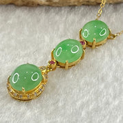 Type A Icy Apple Green Jadeite Cabouchons in 18K Yellow Gold Necklace each about 7.1 by 6.3 by 4.0mm 3.10g 39 or 42cm - Huangs Jadeite and Jewelry Pte Ltd