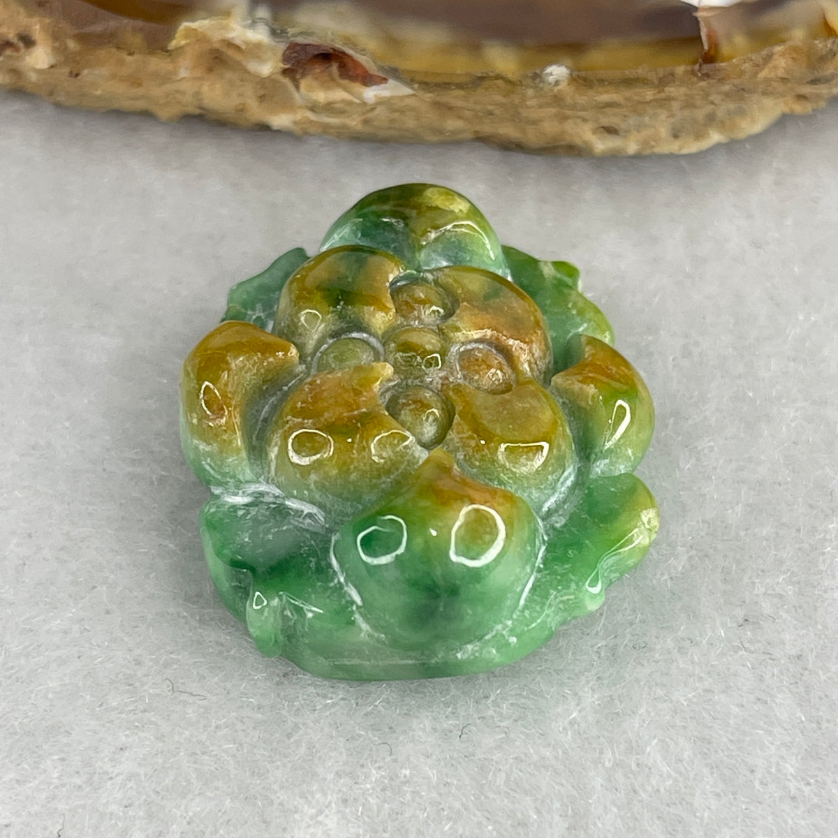 Natural Type A Green with Yellowish Jadeite Lotus Flower Pendant Charm | Piritual Purity & Wealth Attraction (7.45g | 25.0x20.9x9.5mm)