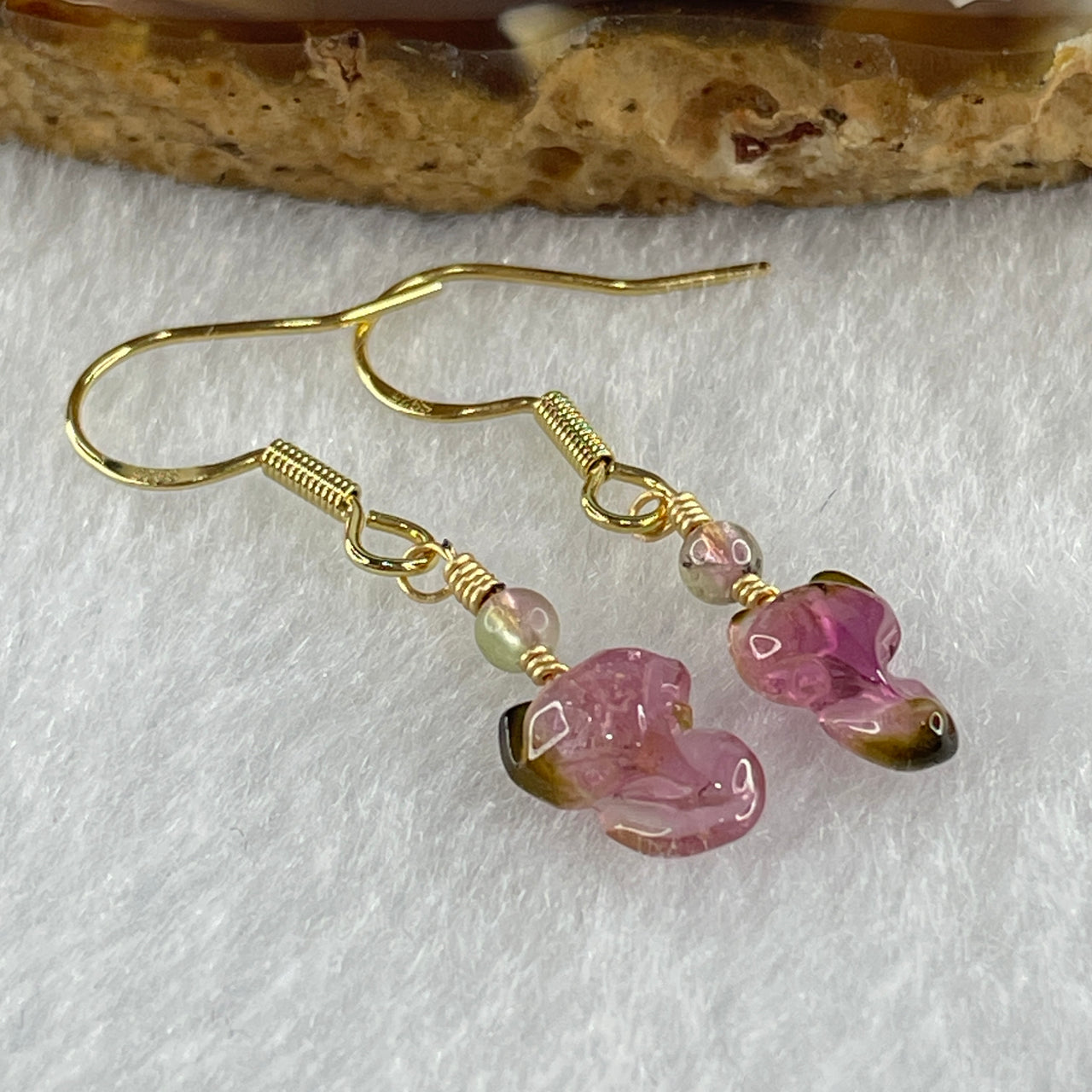 Natural Tourmaline Crystal Earring in S925 Sliver 0.96g 9.5 by 6.9 by 3.5mm - Huangs Jadeite and Jewelry Pte Ltd