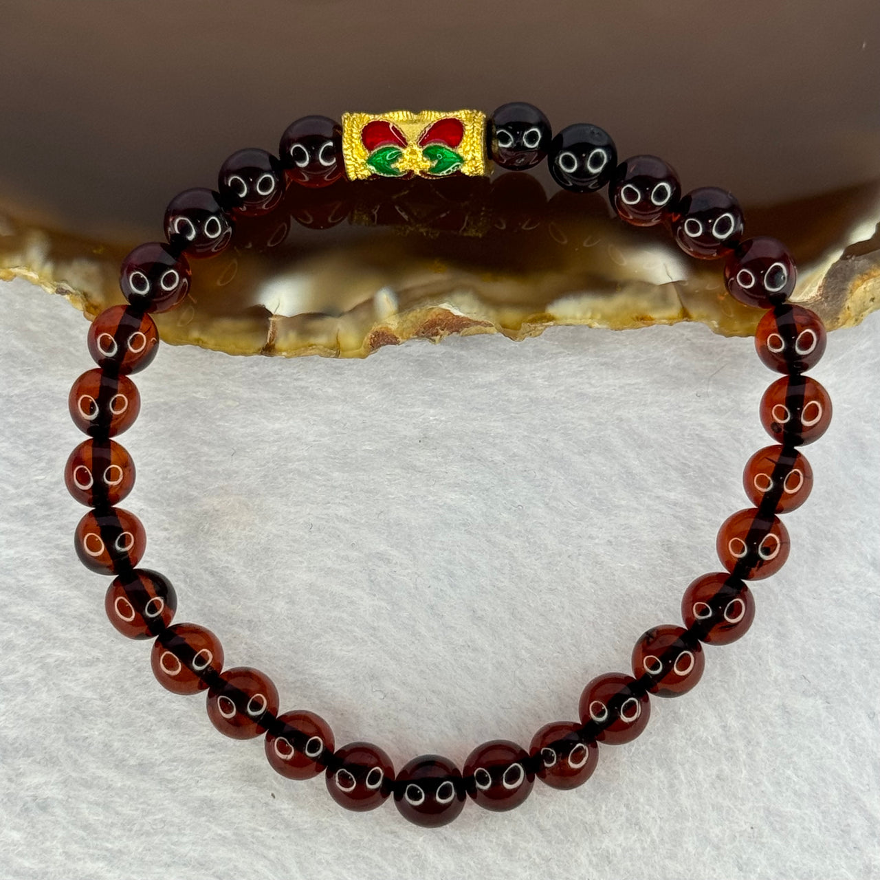 Natural Dark Red Blood Amber Beads Bracelet 天然血珀手链 4.85g 15.5cm 6.3mm 28 Beads - Huangs Jadeite and Jewelry Pte Ltd