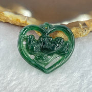 Type A Dark Blueish Green Jadeite Heart Shape with Twin Ducks Pendant for Better Relationship and Love 2.17g 24.5 by 21.7 by 3.0mm - Huangs Jadeite and Jewelry Pte Ltd