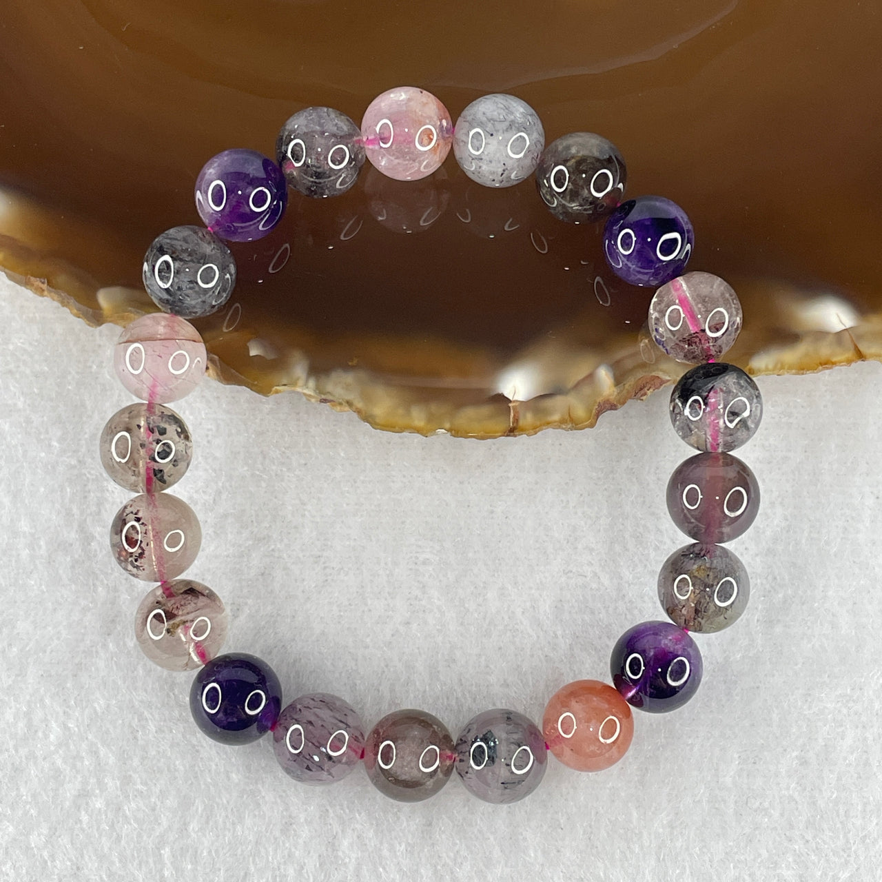 Certified Above-Average Grade Natural Super 7 Crystal Beads Bracelet | High-Vibrational Clarity Strand | Authentic Sacred Seven Multi-Mineral Inclusions Quartz Spiritual Catalyst & Auric Shield Bracelet (21.50g | 15.5cm Length | 9.1mm | 21 Beads)