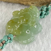 Type A Blueish Green with Yellow Jadeite Male Pixiu String Bracelet 3.31g 13cm 15.9 by 13.6 by 9.4mm - Huangs Jadeite and Jewelry Pte Ltd
