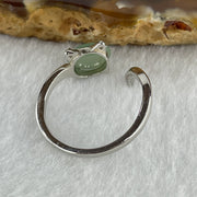 Natural Type A Semi Icy Blueish Green Jadeite Oval Shape Cabouchon in S925 Silver Cat Ring (Adjustable Size) 1.76g 6.3 by 8.0 by 3.5mm - Huangs Jadeite and Jewelry Pte Ltd
