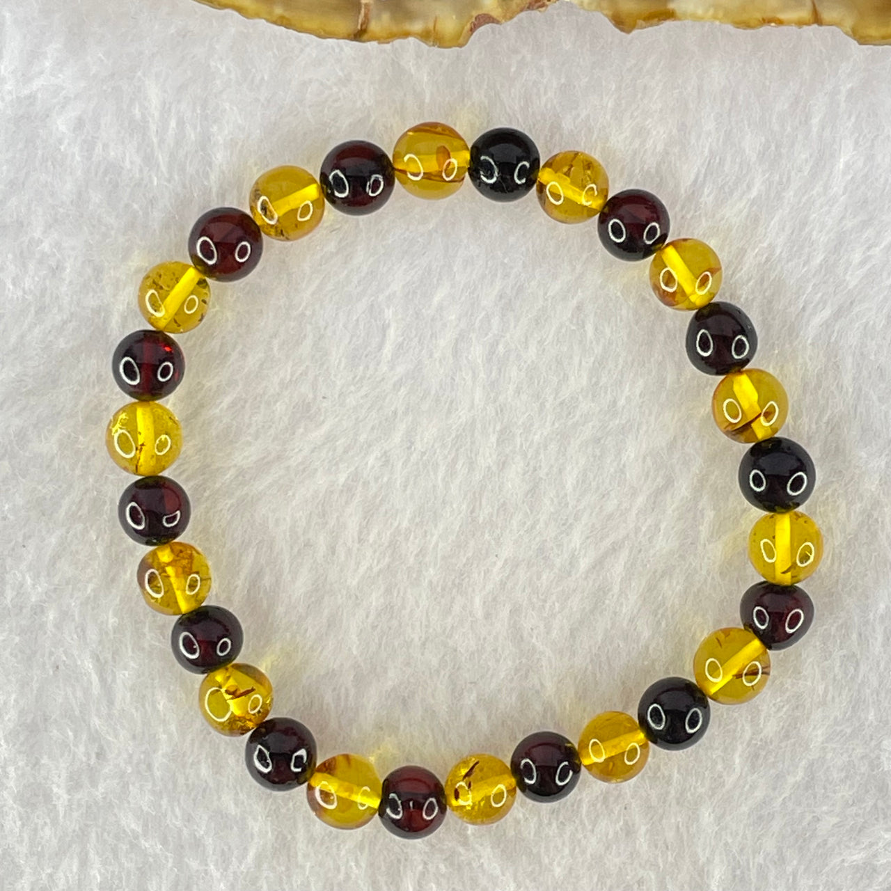 Natural Blood Red and Yellow Amber Beads Bracelet 3.66g 14.5cm 6.4mm 28 Beads - Huangs Jadeite and Jewelry Pte Ltd