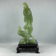 Natural Green Serpentine Phoenix with Bird with Wooden Stand Display 678.9g L155.0 by B105.0 by H226.0 mm - Huangs Jadeite and Jewelry Pte Ltd