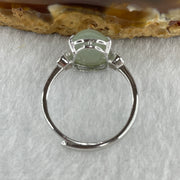 Natural Type A Semi Icy Faint Green Jadeite Oval Shape Cabouchon in S925 Silver Ring (Adjustable Size) 2.26g 11.3 by 9.1 by 5.0mm - Huangs Jadeite and Jewelry Pte Ltd