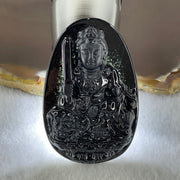 Type A Opaque to Partial Translucent Black Omphacite Jadeite Manjushri Bodhisattva Pendant Rabbit Zodiac Guardian 14.81g 51.0 by 33.8 by 7.8mm - Huangs Jadeite and Jewelry Pte Ltd