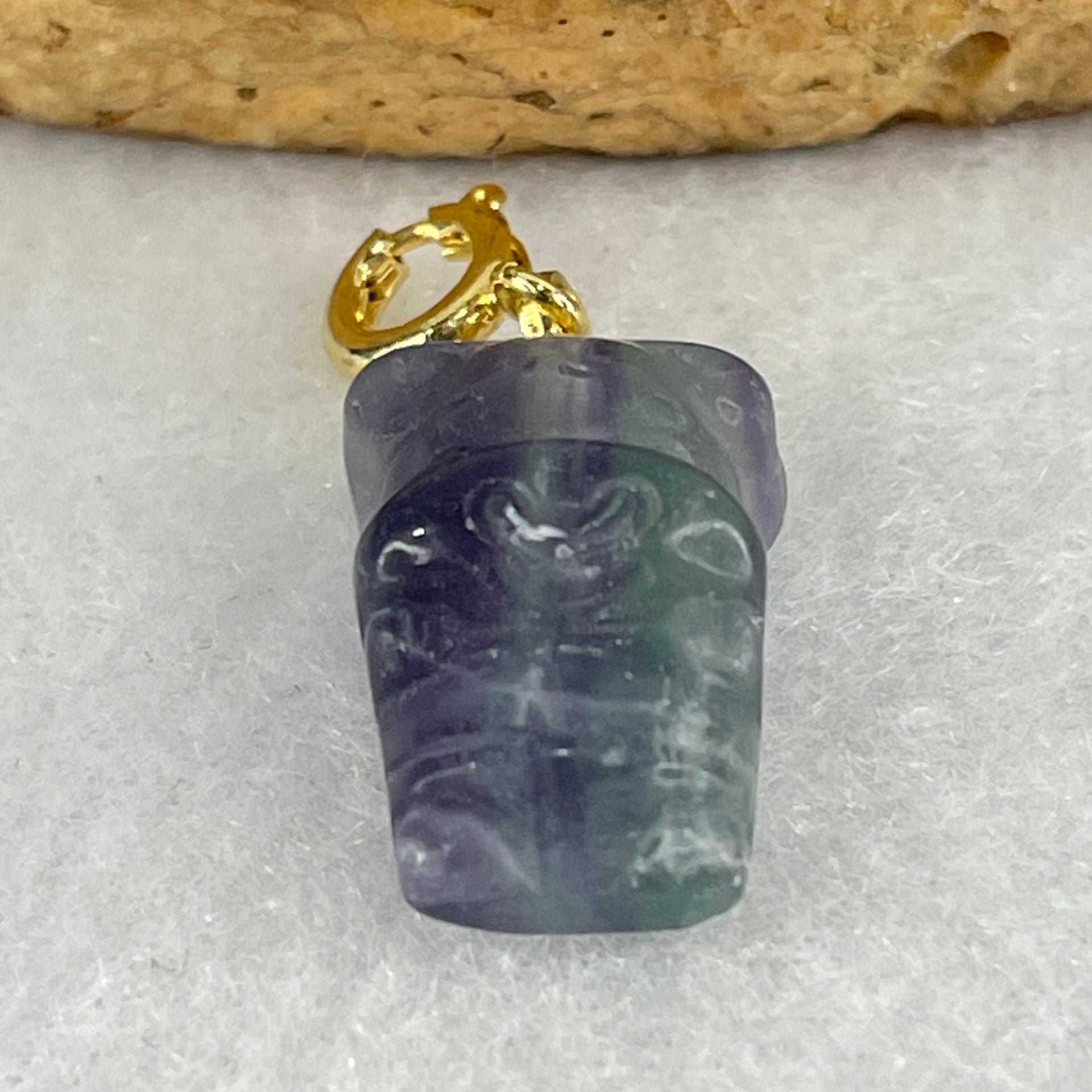 Natural Purple and Green Fluorite Ox Charm Pendant 3.17g 17.2 by 11.6 by 8.1mm - Huangs Jadeite and Jewelry Pte Ltd