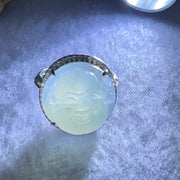 Type A Faint Lavender Green Jadeite Milo Buddha in S925 Ring (Adjustable Size) 5.80g 16.5 by 16.5 by 7.0mm - Huangs Jadeite and Jewelry Pte Ltd