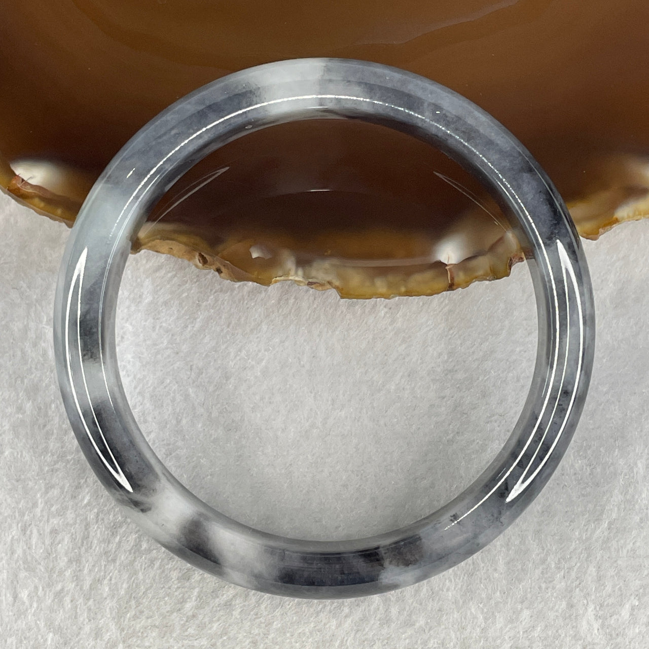 Certified Natural Type A Grey Wuji Piao Hua Jadeite Bangle 47.38g Internal Diameter 57.5mm 12.0 by 7.2mm (Close to Perfect)