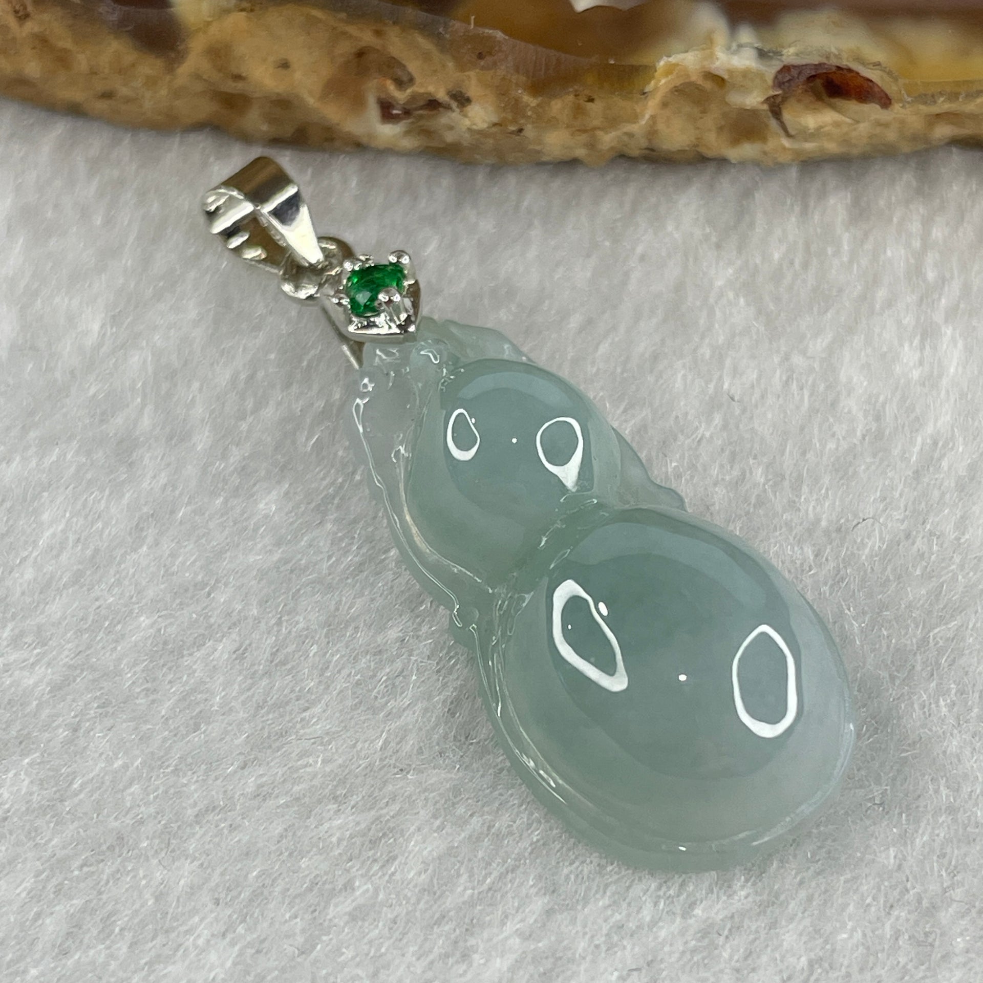 Natural Type A Semi Icy Lavender Jadeite Calabash Hulu Pendant in Stainless Steel Clasp 3.61g 25.3 by 13.2 by 6.8mm - Huangs Jadeite and Jewelry Pte Ltd