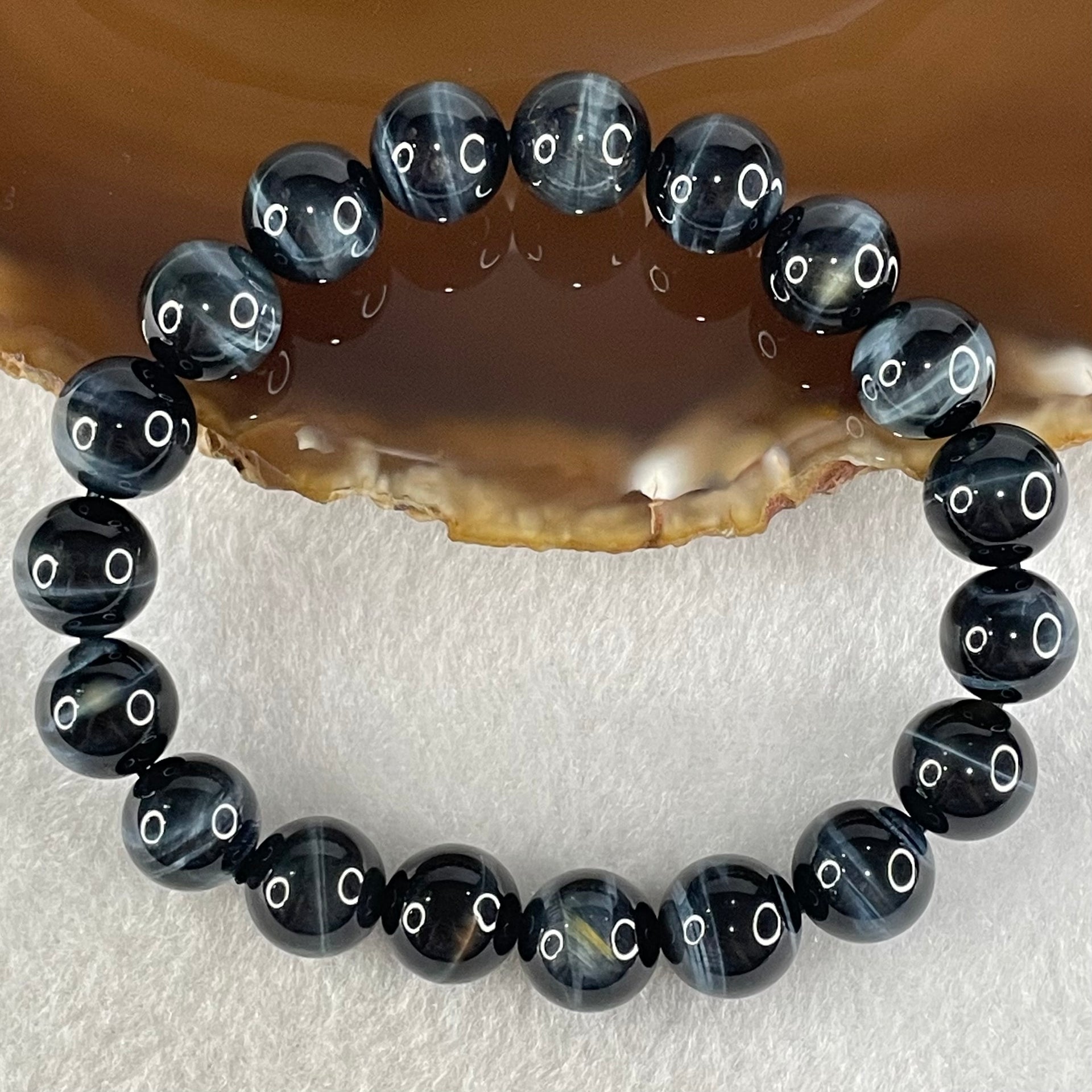 Natural Blue Tiger Eye Quartz Beads Bracelet 29.81g 17cm 10.6mm 19 Beads - Huangs Jadeite and Jewelry Pte Ltd