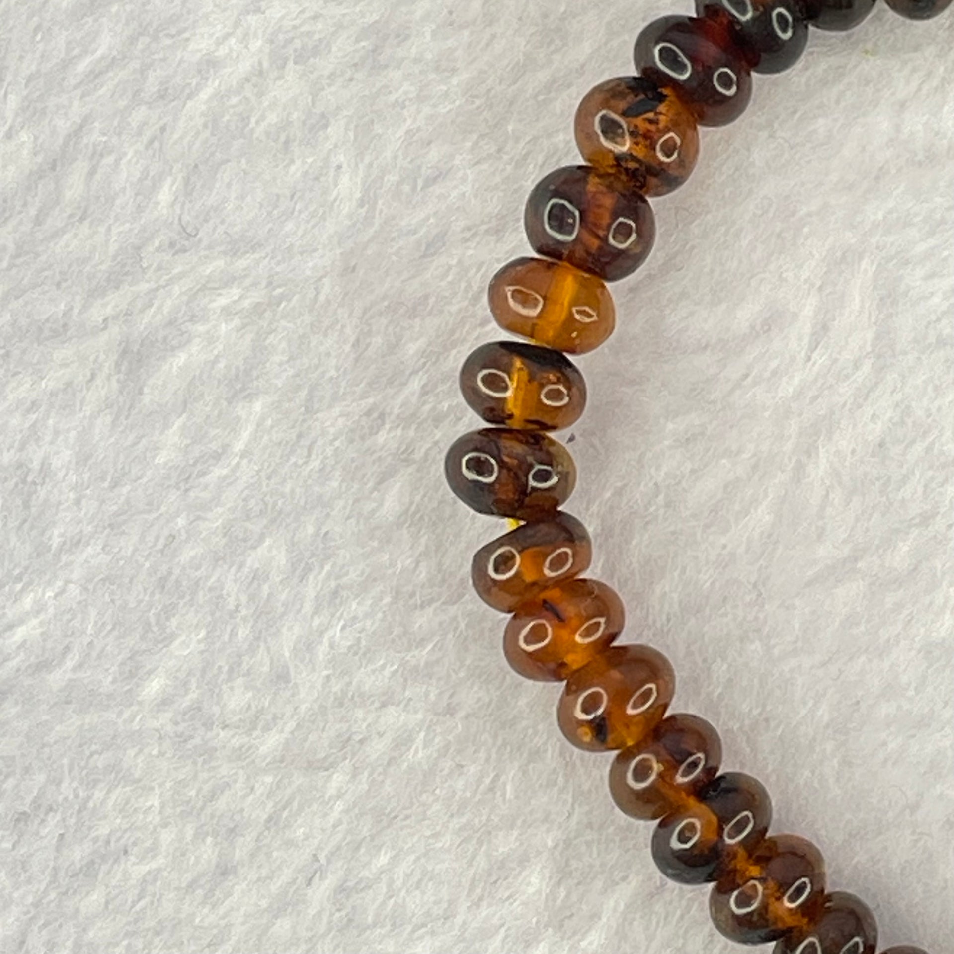 Natural Dark Brownish Yellow Medicine Amber Beads Bracelet 天然抚顺药珀手链 4.21g 14.5cm 6.7 by 42 Beads - Huangs Jadeite and Jewelry Pte Ltd