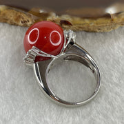 Rare Exceptional Grade Natural Round Red Coral 16.2mm with Natural Diamonds in PT900 Platinum Ring D0.85ct Total 16.2g US6.75 HK14.5 - Huangs Jadeite and Jewelry Pte Ltd