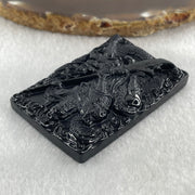 Type A Opaque to Partial Translucent Black Omphacite Jadeite Guan Gong with Dragon Pendant 26.12g 57.7 by 38.8 by 7.8mm - Huangs Jadeite and Jewelry Pte Ltd