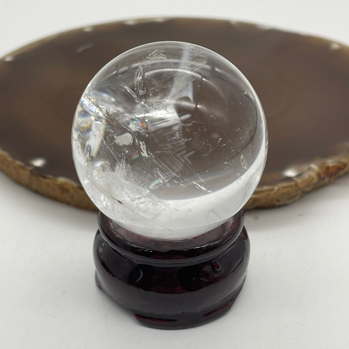 Good Grade Clear Quartz Sphere Ball with Wooden Stand Display | (162.12g | 47.0mm | 66.5mm | Catalyst, "King of Crystals" Ultimate Energy Amplifier, 360° Energy Harmonizer & Feng Shui Space Purifier)