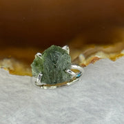 Natural Czech Republic Moldavite Meteorite Crystal in S925 Sliver Ring (Adjustable Size) 天然捷克陨石925银戒指 4.59g 14.0 by 13.3 by 13.5mm - Huangs Jadeite and Jewelry Pte Ltd