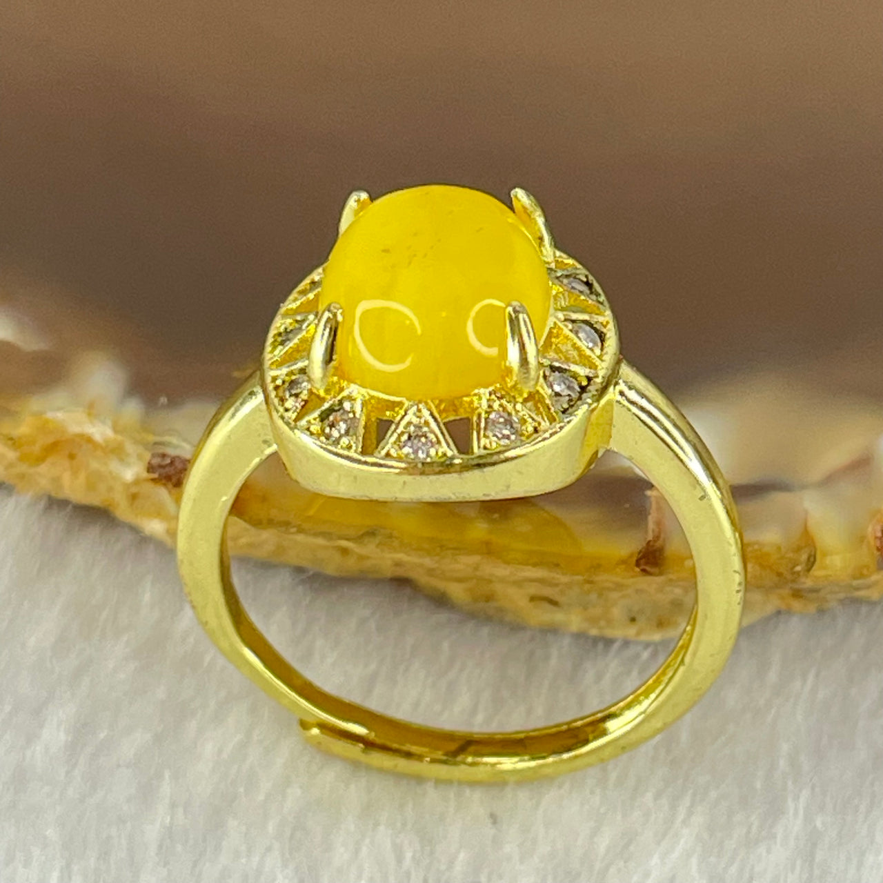Natural Butterscotch Amber in  S925Sliver Gold Color Ring (Adjustable Size) 2.83g 9.9 by 7.9 by 4.0mm - Huangs Jadeite and Jewelry Pte Ltd