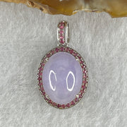 High Grade Natural Type A Bright Lavender Jadeite Cabouchon Oval Shape Pendant in 18K AU750 White Gold with Natural Pink Sapphires 2.97g 13.3 by 10.4 by 6.0mm - Huangs Jadeite and Jewelry Pte Ltd