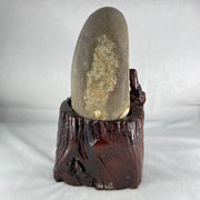 Natural Deep Intense Purple Amethyst Cave with Wooden Stand 2,097.3g 109.9 by 121.7 by 210.0mm - Huangs Jadeite and Jewelry Pte Ltd